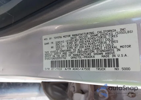 2005 Toyota Tacoma Prerunner V6 from USA, damaged, VIN 5TEKU72N05Z055702